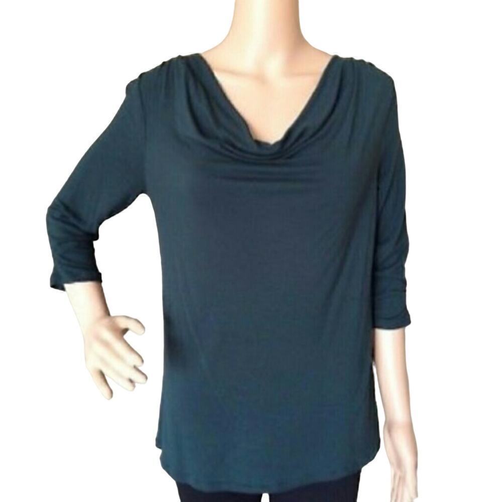 Daisy Fuentes Pine Green Tunic Top Draped Neckline 3/4 Sleeve Size M